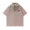 Camisa de Manga Curta Xadrez com Lenço de Seda Destacável para Homens, Moda Casual de Rua para o Verão, Camisa com Lapela Decorada com Gravata Borboleta