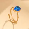 Moda Transfronteriza Simple Anillo de Acero Inoxidable con Circonita Oval Engastada en Garras Anillo Abierto de Lujo Ligero de Alta Gama Europeo y Americano Venta Directa