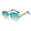 Nuevas Gafas de Sol con Cabeza de Leopardo para Mujer, Modernas Gafas de Sol Europeas y Americanas Transfronterizas para Hombre, Sin Montura, Corte de Borde, Una Pieza, Doble Puente, Espejo de Sapo