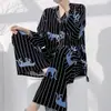 Pijama floral de algodón y seda para mujer de primavera y verano, cárdigan de manga larga, conjunto fino y transpirable para casa, se puede usar fuera como ropa de maternidad