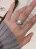 Anillo Redondo de Plata Esterlina S925 con Perla Shijia y Encaje Calado para Mujer, Nicho de Moda, Lujo Ligero, Diseño de Alta Gama