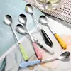 Cuchara de cerámica color acero inoxidable con mango largo, cuchara para helado, cuchara para café, cuchara para remover tazas, cuchara para postre, cuchara para helado, regalo