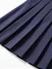 Vestido Dos en Uno Estilo Universitario para Niñas, Conjunto de Rendimiento Plegado Azul Marino de Manga Larga para Otoño, Uniforme Escolar para Estudiantes de Primaria
