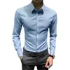 Nueva camisa de moda para hombre de manga larga, estilo coreano, camisa de negocios con botones ocultos, moderna, casual, corte ajustado, ropa formal, sin arrugas