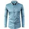 Camisa elástica para hombre de manga larga con botones de diamante, diseño de cuello de contraste, color liso, corte ajustado, ropa para hombre transfronteriza