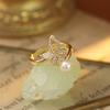 Anillo Minimalista Coreano Estilo Mariposa, Anillo de Dedo Índice de Moda, Anillo de Par de Perlas, Joyería para Mujer