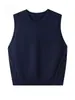 Chaleco de Punto Básico de Lana Merceizada 100% Color Sólido para Primavera y Otoño, Cuello Redondo, Sin Mangas, Suéter de Punto para Mujer, Top con Temperamento