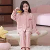 Pijama para niños, conjunto de dos piezas de forro polar con mangas largas, holgado, otoño e invierno, elegante y casual, para niñas mayores
