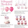 Nuevas decoraciones de fiesta transfronterizas con temática de mariposas rosas, pancartas colgantes de mariposas de forma irregular, decoraciones para pasteles de mariposas