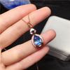 Colgante ovalado de topacio azul natural con incrustaciones de plata 925, collar con colgante de estilo japonés y coreano al por mayor, colgante de topacio azul
