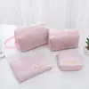 Bolsa de cosméticos de flanela bolsa de maquiagem de flanela de mão bolsa de batom portátil bolsa de armazenamento de artigos de higiene pessoal para viagem conjunto