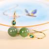 Pendientes de plata de ley s925 con cuentas redondas de jaspe Hotan bañados en oro, con personalidad sencilla y moderna para mujer.