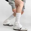 Meias de Tricô de Perna Larga Meia-perna Meias Cinzas Empilhadas para Sala de Aula Noturna Meia de Panturrilha Micro-flare de Renda Feminina Primavera e Outono