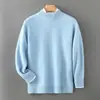 Suéter de uma peça em lã 100% com ponto grosso de 7 pontos para homens, suéter de gola semi-alta para negócios, camisa base de malha de corte solto