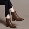 Botas de tornozelo femininas de bico quadrado, com salto grosso e alto, coleção outono/inverno 2026, modernas e versáteis, forradas com fleece, de cano justo