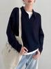 M1U Old Money Style Polo Malhas Outono e Inverno Lã Australiana Manga Longa Solta Suéter para Mulheres
