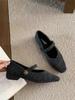 Zapatos Peludos de Lana Grises Estilo Francés de Tacón Bajo para Mujer, Zapatos Mary Jane con Forro de Felpa Brisa Nocturna de Hada [No Importados]
