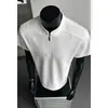 Camiseta tipo Polo de Manga Corta con Media Cremallera, Estilo High Street Americano, Parches Desconstruidos, Verano, Corte Limpio, Hombro Normal, Cuello Alto