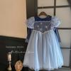 Vestido Luminoso de Princesa para Niña 2026 Primavera Vestido de Cumpleaños Infantil Estilo Corte Azul Vestido de Tul Abullonado