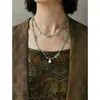 Novo Colar de Corda Trançada Verde Estilo Chinês com Contas Feminino Design de Nicho Corrente de Clavícula Empilhada de Alta Qualidade Corrente Longa para Suéter