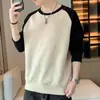 [310g outono 2 aberto] suéter de gola redonda com manga raglan masculino primavera e outono 2024 novo costura explosões lazer tendência