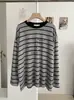 KEKEZOON Camiseta de Manga Larga Suelta de Cuello Redondo a Rayas de Color Contrastante con Estampado de Letras para Mujer Tiro Real 8582