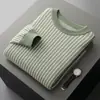 Otoño e Invierno Patrón de Espiga 100% Lana Pura Tejidos de Punto para Hombre Cuello Redondo Tejido de Punto Prendas Base con Combinación de Colores Tejido de Punto Jacquard de Moda para Hombre
