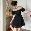 2026 Nova Moda Verão Feminina Sexy Transparente Malha Patchwork Cintura Marcada Linha A Renda Vestido 21722