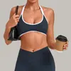 Top Esportivo QiuSha com Bojo, Decote Halter, Decote U, Cor Contrastante, para Yoga, Fitness, Pilates, Treinamento 4583