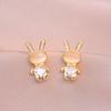 Aretes para Mujer Estilo Japonés-Coreano Diario Viajero Conejo Aretes de Zircón Lava Diseño Nicho Sentido Estilo Ins