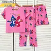 Pijama de Verano para Niños Conjunto de Tres Piezas con Camiseta de Manga Corta, Shorts y Pantalones Largos para Niños y Niñas Ropa de Casa de Dibujos Animados para Niños Pequeños y Medianos Estilo de Dibujos Animados
