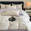Novo conjunto de cama de quatro peças em algodão puro, conjunto de cama de alta qualidade em algodão puro, conjunto de lençol com elástico premium de quatro peças 4