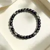 Pulsera Auténtica de Cristal de Obsidiana Natural con Cuentas de Obsidiana Dorada y Plateada Estilo Antiguo, Pulsera de Anillo Liso Estilo Chino Unisex