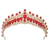 Tiara de Cristal de Aleación de Oro de Lujo para Mujer Corona de Reina con Pedrería Roja en Forma de Lágrima Elegante Adorno para la Cabeza Nupcial para Bodas, Quinceañeras, Concursos y Ocasiones Especiales