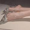 Versátiles Nuevos Tacones Altos Adelgazantes Transparentes con Pedrería Cruzada, Punta Fina, Elegantes y Sexys, Impresionantes Sandalias de Punta Cerrada para Mujer en Verano
