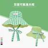 Nuevo Sombrero de Pescador a Cuadros con Cordones Estilo Coreano Ins para Mujer, Sombrero de Sol de Ala Ancha de Doble Cara para Viajes al Aire Libre en Verano