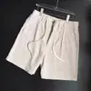 Shorts de Linho Estilo Old Money para Homens, Novos Calças Casuais Finas de Algodão-Linho Soltas de Verão, Shorts Casuais de Cinco Pontos Estilo Alfaiataria