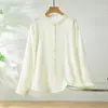 Altamente recomendado~ Camisa de crepe de chine elástico de seda para mulheres, manga longa, novo estilo, toque de alta qualidade, seda de amoreira, top com gola alta