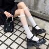 Calcetines de Puño Lolita Encaje Calcetines Medianos Estilo Japonés Primavera y Verano Delgados jk Costuras de Malla Calcetines con Lazo para Mujer