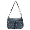 Bolsa de Ombro Feminina Retro da Moda, Bolsa Transversal de Jeans, Bolsa Mensageira Versátil com Múltiplos Bolsos de Grande Capacidade, Bolsa Versátil para o Dia a Dia