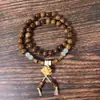Pulsera de Rosario de Doble Círculo de Sándalo Dorado Estilo Nacional 8mm Pulsera de Garra de Gato para Dama Cuentas de Buda Wenwan Pulsera de Sándalo Verde Joyería