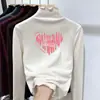 Camiseta Espessa de Manga Longa para Meninas com Bordas Franzidas, Gola Meia-Alta Estilosa, Camiseta Base Escovada para Outono e Inverno