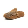 Zapatos de Media Mula Slip-On de Suela Gruesa Estilo Birkenstock para Mujer, Zapatos de Plataforma Retro, con Pedrería de Fuegos Artificiales de Nicho Inspirados en el Diseño