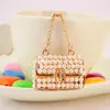 Cool Hee joyería bolso de mano con cadena de perlas para mujer llavero de novia llavero con colgante de metal pequeño regalo 264