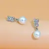 Pendientes de Zirconia Francesa de Alta Gama, Pendientes de Perla, Pendientes de Lujo Modernos y Accesibles, Pendientes sin Perforación, Pendientes para Mujer