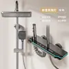 Conjunto de Chuveiro, Todo em Cobre, Doméstico Termostático com Display Digital, Bico Pressurizado, Teclas de Piano, Cinza Chumbo, Luz Ambiente para Banheiro