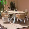 Combinação de Mesa e Cadeira para Exterior Jardim Pátio Terraço Ar Livre Mesa e Cadeira para Exterior Cadeira de Rattan Liga de Alumínio Madeira Plástica Mesa Redonda