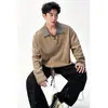 Moda Masculina Nueva Otoño 2026: Camiseta de Manga Larga con Cuello Polo de Corte Holgado con Diseño Falso de Dos Piezas y Cuello de Cuadros en Contraste