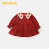 Vestido Duuduu para Festa de Primeiro Aniversário de Menina Novo Ano Bebê Vestido Vermelho de Princesa Manga Longa Primavera e Outono Vestido Infantil