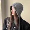Gorro de Invierno para Mujer, Moderno, Versátil, de Lana Tejida, Color Sólido, Otoño e Invierno, con Orejeras Cálidas de Pelo de Conejo, para Circunferencia de Cabeza Grande, Gorro para el Frío